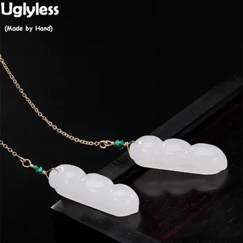 

Uglyless Pea Princess Bijoux White Jade Peas Earrings for Women Natural Gemstones Beans Ear Lines Solid 925 Silver Fine Jewelry
