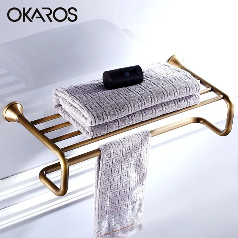 OKAROS European Khăn Rack Giữ Khăn Khăn Kệ Tháp Đường Sắt Khăn Hanger Solid Brass Dầu Cọ Xát Đen/Đồng Phụ Kiện Phòng Tắm
