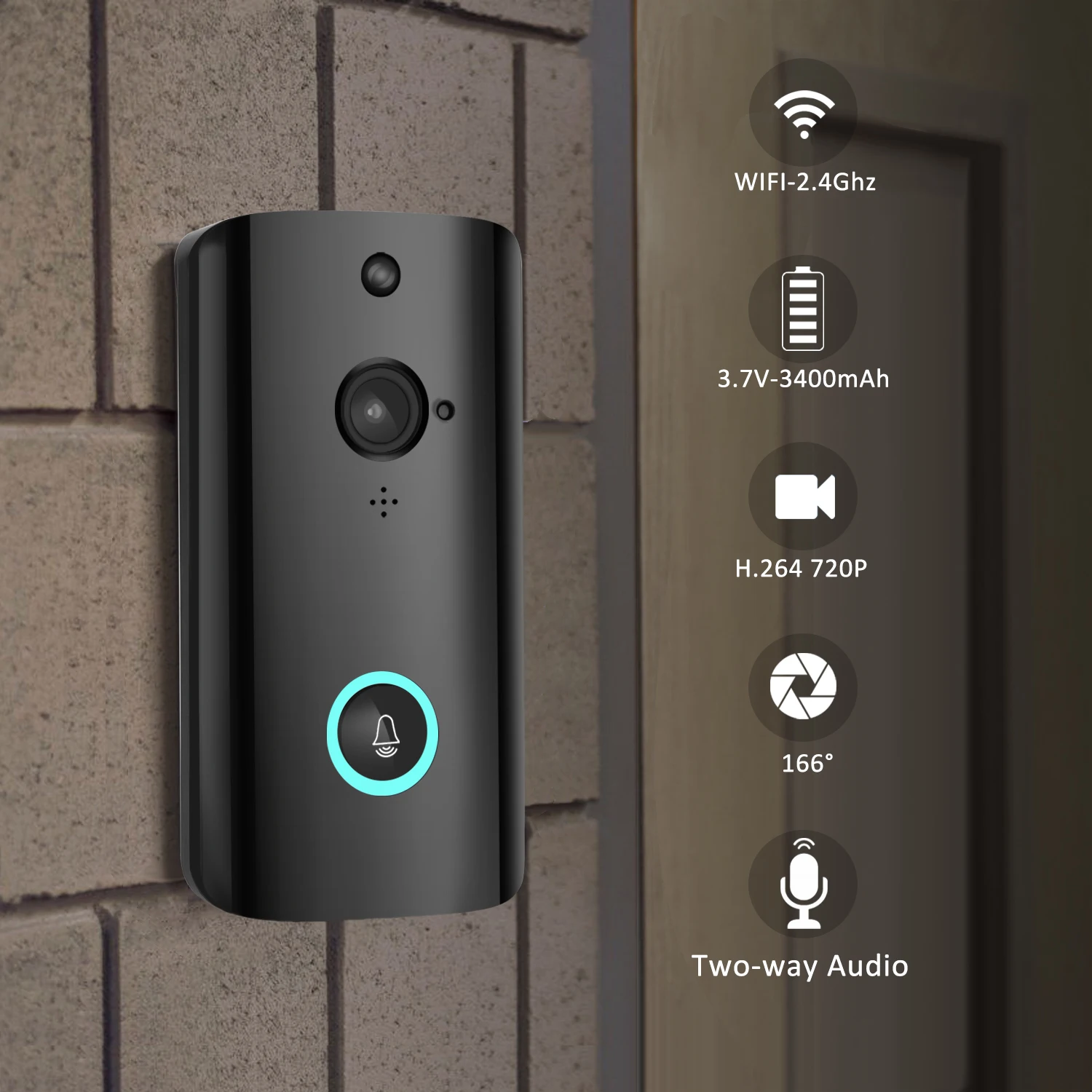 WiFi смарт-видео, дверной звонок камера беспроводной дверной звонок 720 P HD беспроводной домашний охранный звонок Камера PIR Обнаружение