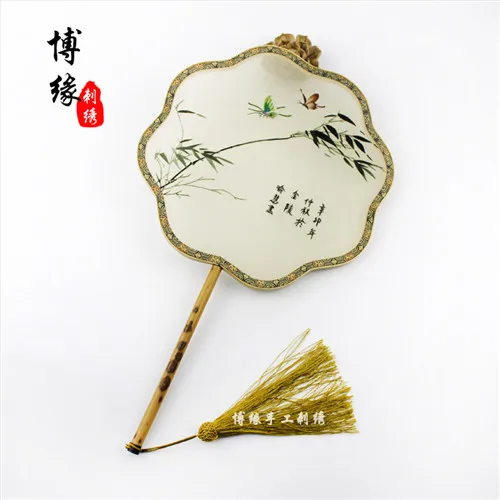 Сучжоу бамбуковая вышивка дворцовый веер Чистая ручная вышивка Бутик двусторонняя вышивка группа веер китайский стиль - Цвет: No.3