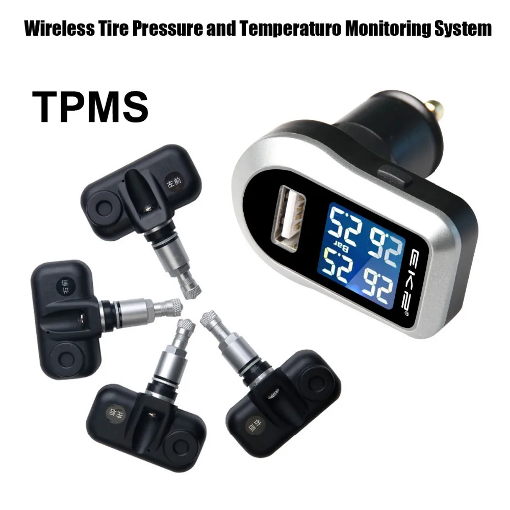ระบบตรวจสอบความดันยางรถยนต์ TPMS 4 Pcs เซ็นเซอร์ภายในจอแสดงผลสี่ยาง