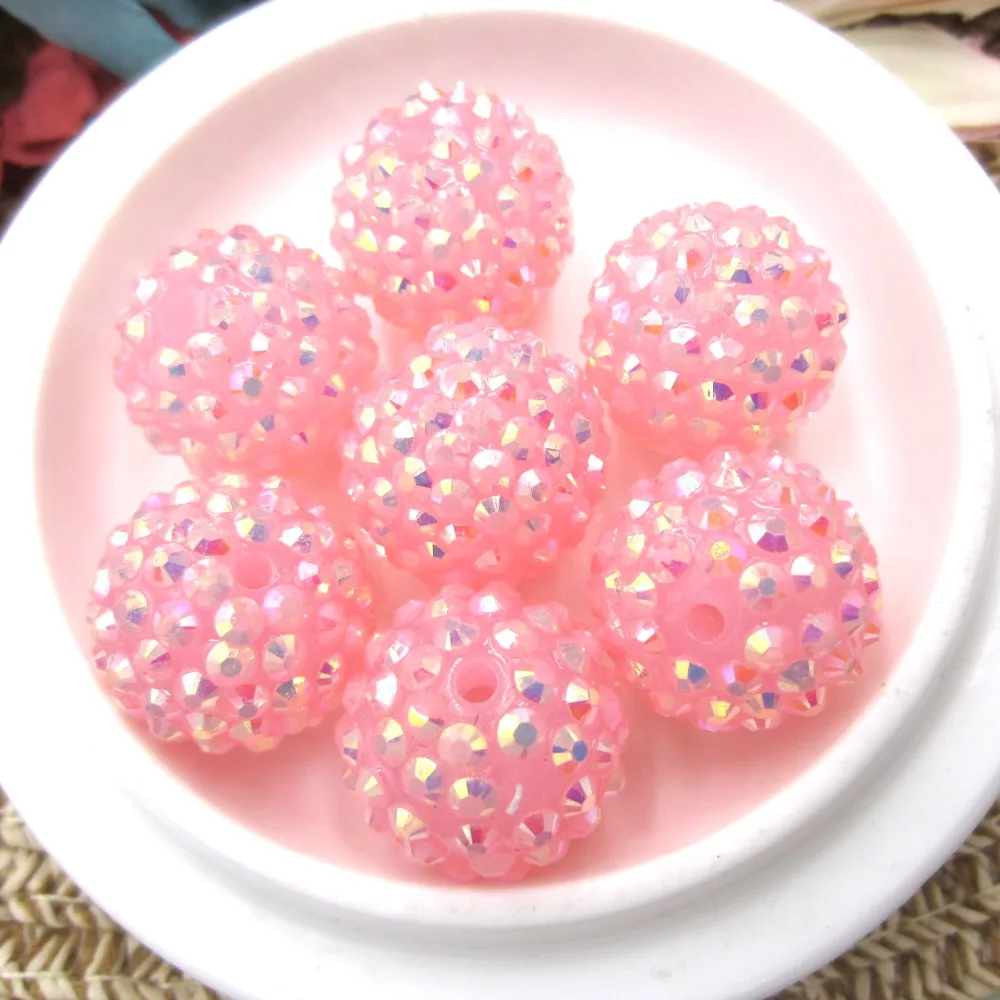 Girls Lovely Pink 20mm Chunky Resin Rhinestone Ball Beads For DIY
