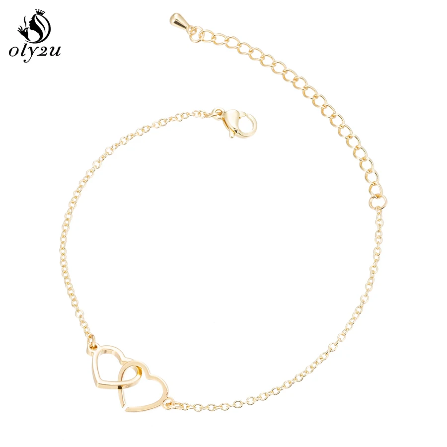 Oly2u Double Heart Bracelets Gold Chain Bracelet For Women Stainless