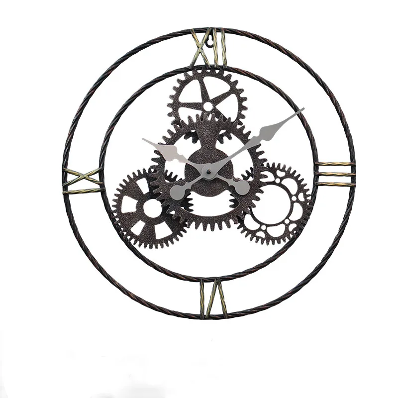 

Antique Modern Retro Wall Clock Metal Gear Clocks Mechanical Shabby Chic Saat Wandklok Loft Bar Cafe Living Room Decoration