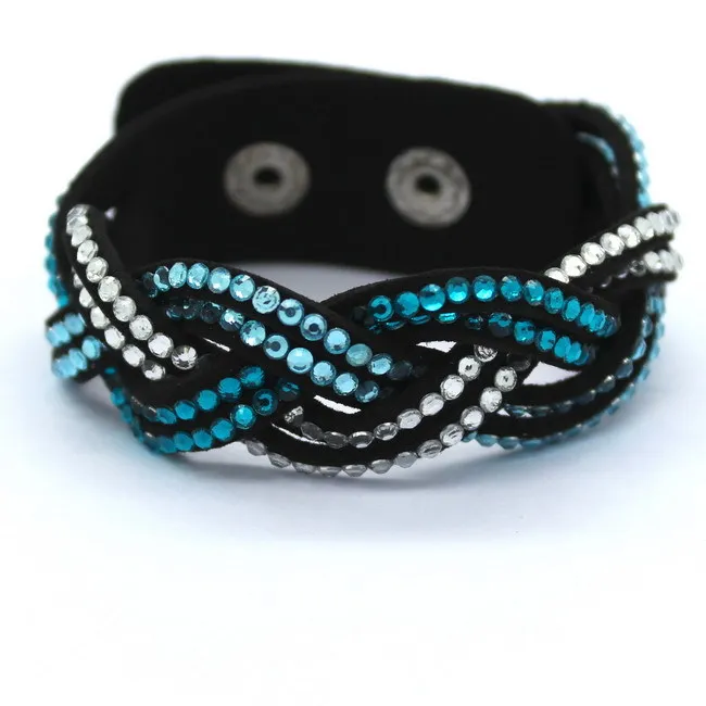 

Braided leather wrap bracelet,wrap Bracelets,double wrapped bracelets with bling bling full crystal bracelets armband