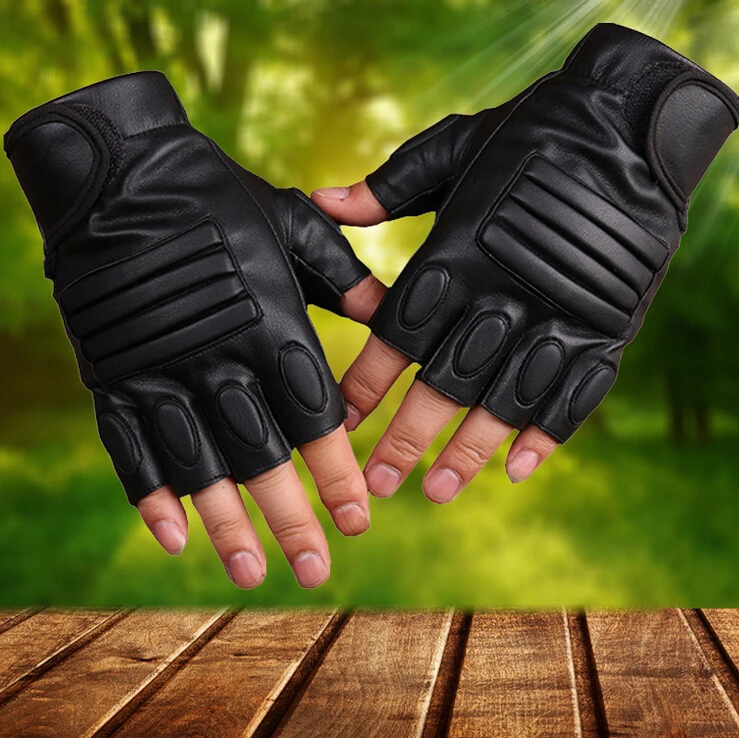 

Damping slip motion PU leather motorcycle gloves outdoor cycling half finger gloves Mens Women's fitness boxing black gloves