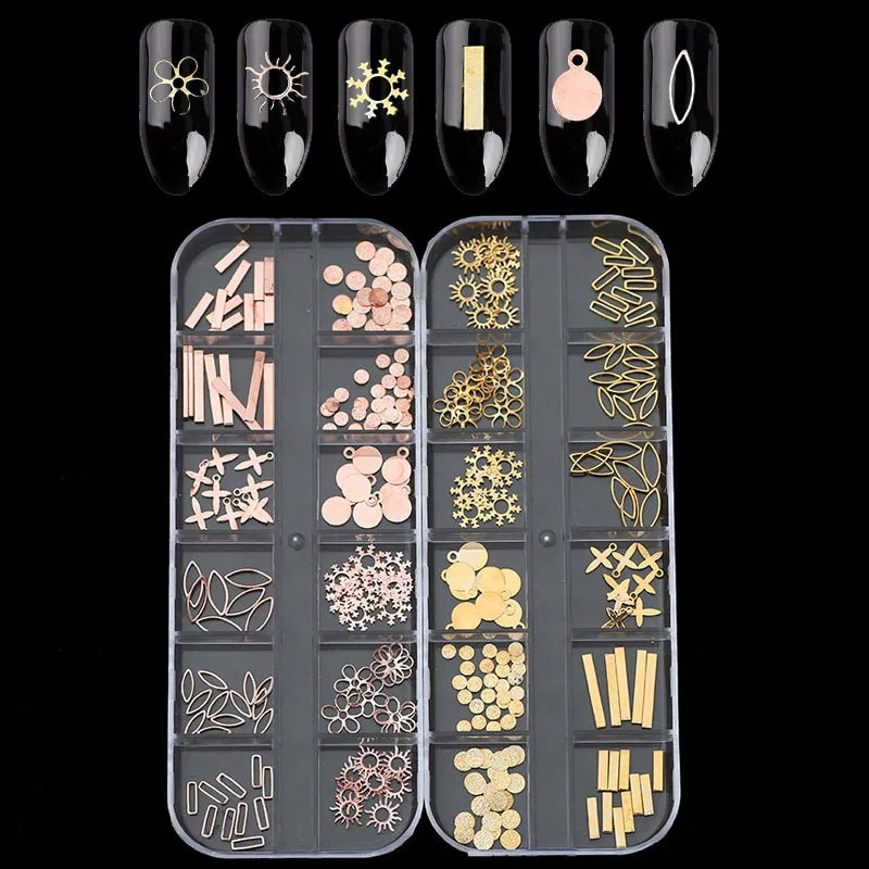 

1Box Metal Gold stick Rose Gold Horse Eye Snowflake Studs For Nails Design Charms Manicure 3D Nail Art Decorations