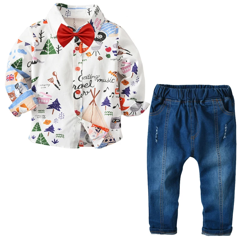 

Baby Boy Clothes Kids Fall Costume Suit Children Printing Shirt Jeans Boys Outfit Baby Clothes Set