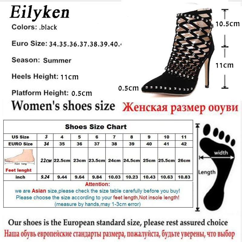 Eilyken 2020 Gladiator Sandals Summer Spring Pointed Toe Rivets Studded Cut Out Caged Ankle Boots Stiletto Heel Women Shoes