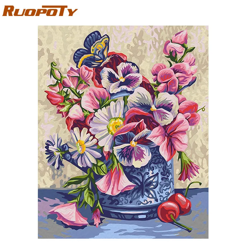 RUOPOTY Рамка Бабочка цветы сделай сам краска по номерам каллиграфия краска ing акриловая краска по номерам набор домашний Декор настенный подарок - Цвет: 1511