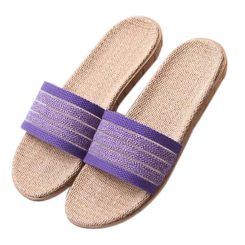 

Women's Summer Striped Linen Slippers Indoor Mute EVA Home Flax Slippers Outside Open-Toe Sandals Women Slides Beach Flip Flops
