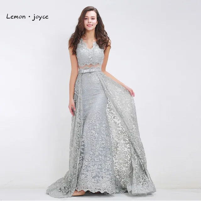 Elegant Grey Evening Dresses 2018 New Style V Neck Sequined See Elegant Grey Evening Dresses 2018 New Style V Neck Sequined See Through Tulle Formal Floor