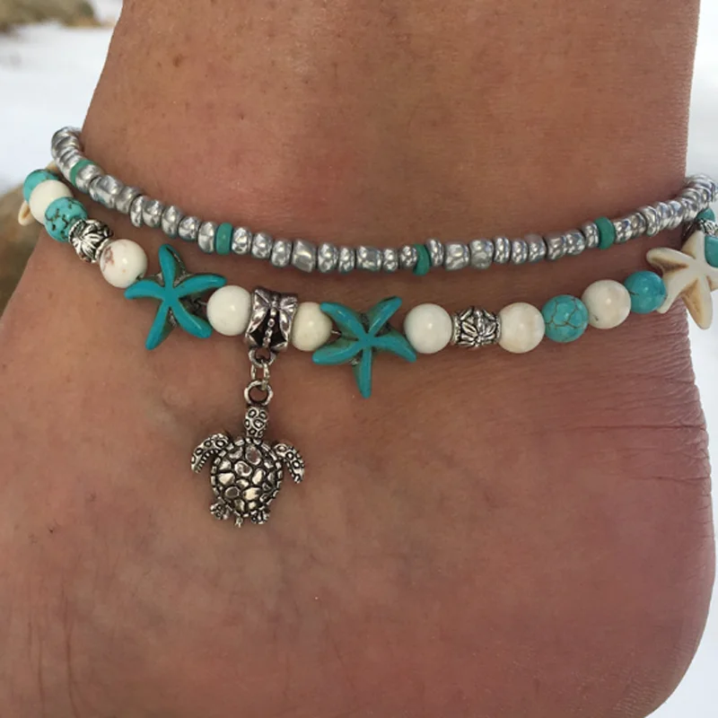 

2019 New Arrival Bohemian Shell Tortoise Bead Anklet Vintage Multi Layer Anklet Leg Bracelet Foot Chain Women Beach Jewelry