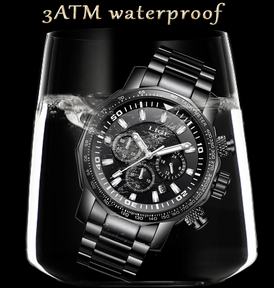 2019LIGE новые мужские часы из нержавеющей стали многофункциональные кварцевые часы мужские деловые водонепроницаемые часы watvh Relogiomasculino