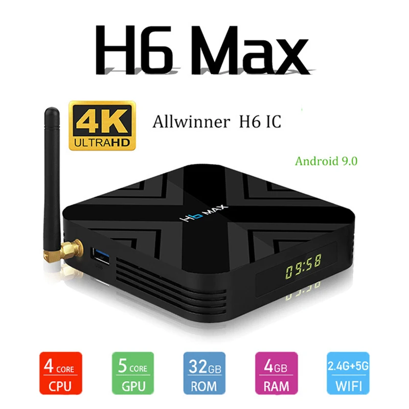

H6 Max Set-top TV Box Android 9.0 Smart TV Box 4GB RAM 32GB ROM 4K Dual WiFi BT 3D Smart Media Player Android TV Box 9.0