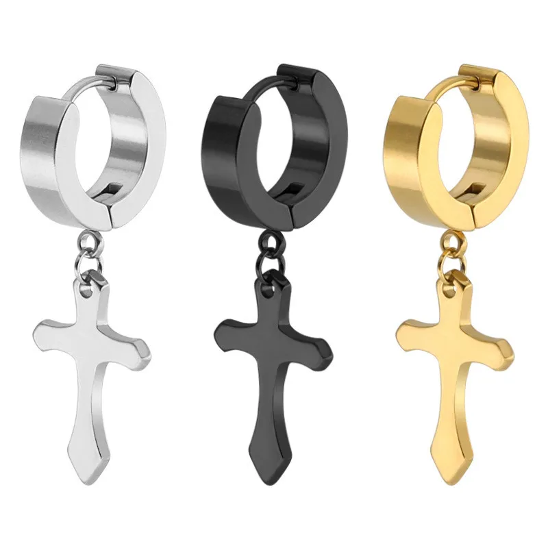 

Trendy Gold Silver Black Color Stainless steel Cross Pendant Stud Earrings For Women Ear Jewelry Gift
