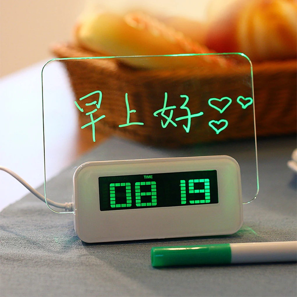 

DIY Digital Electronic Note Alarm Clock Luminous Desk Message Board Fluorescent Home Countdown Calendar Thermometer Watches