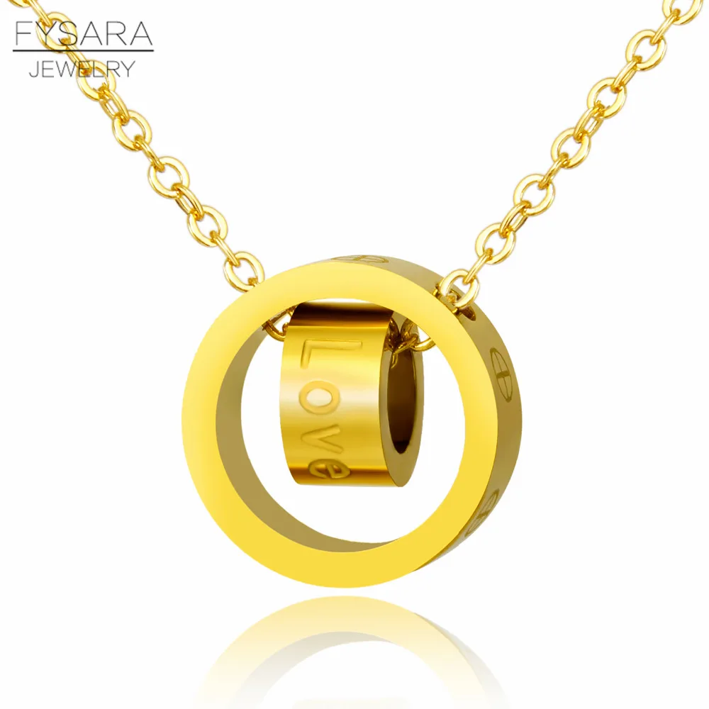 Double Round Circle Necklaces & Pendants LOVE Jewelry Stainless Steel