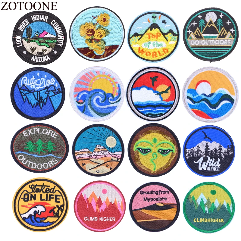 

ZOTOONE 1 PCS Round UFO parches Embroidered Iron On Patches For Clothing Backpack DIY Motif Stripes Clothes Stickers Badges E
