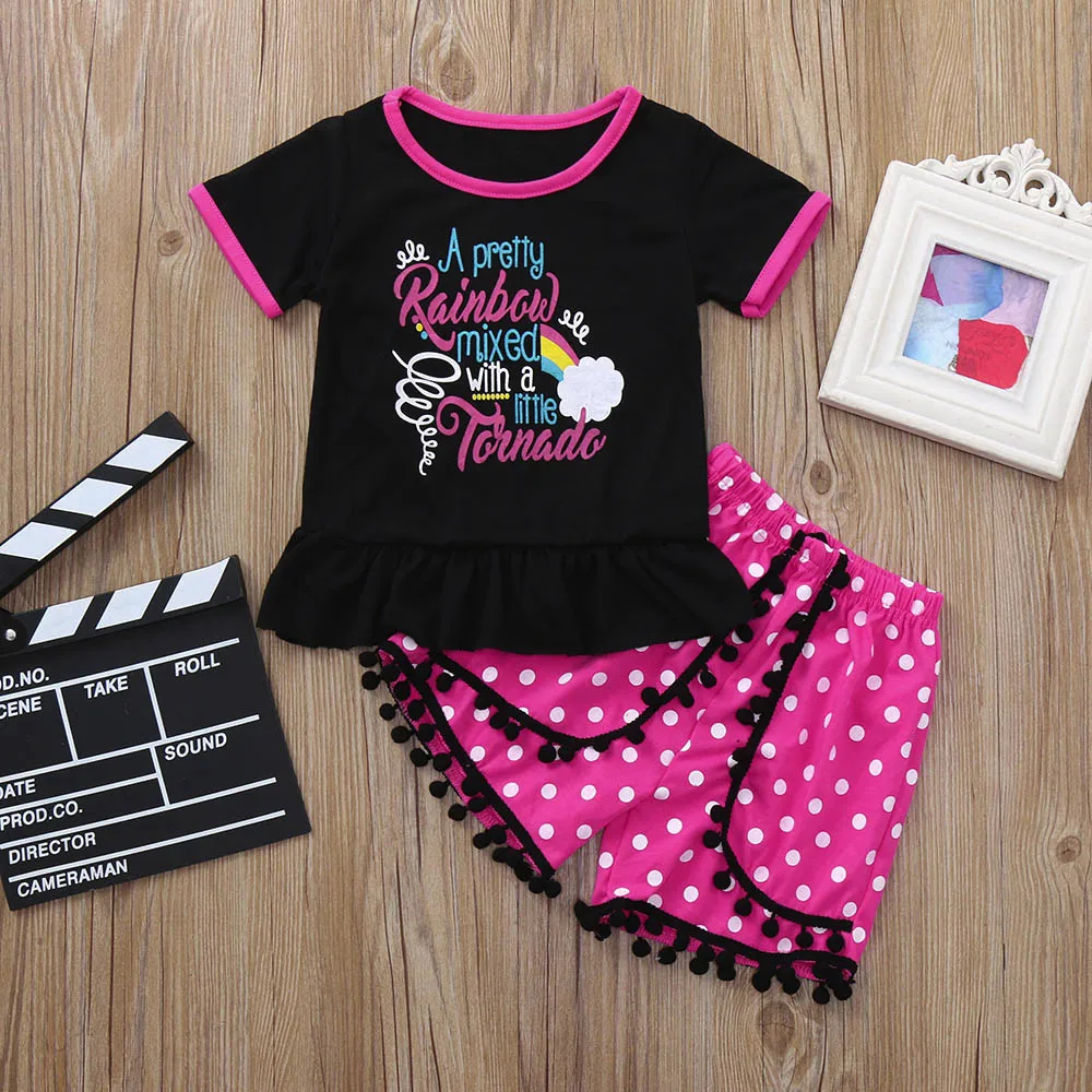 Комплекты одежды для девочек комплект из 2 предметов, жилет с цветочным рисунком для маленьких девочек топ+ шорты Одежда для маленьких девочек комплекты для детей, Прямая поставка - Цвет: Черный