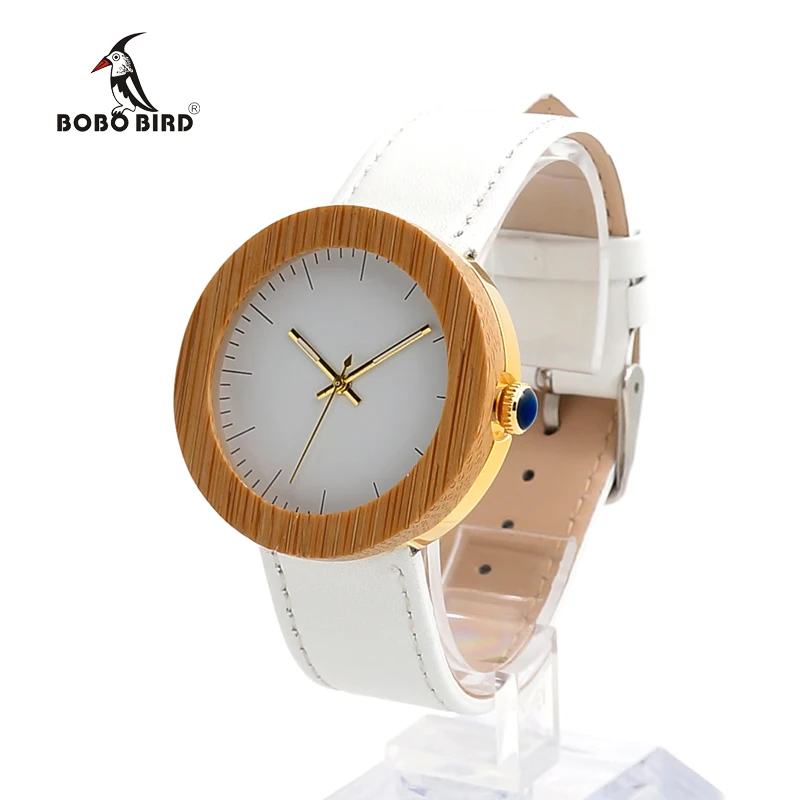 BOBO BIRD Women Watches Top Brand Design Wood Wristwatch for Womens Leather Band Ladies Gold Quartz clock in Wood box