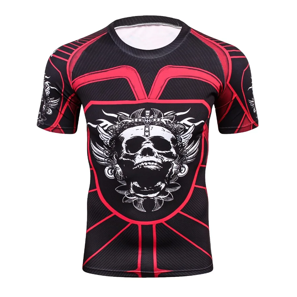 

Fitness MMA Compression Shirt Men Anime Bodybuilding Short Cool skull Fashion 3D Printed T shirt Youth High elastic T-shirt