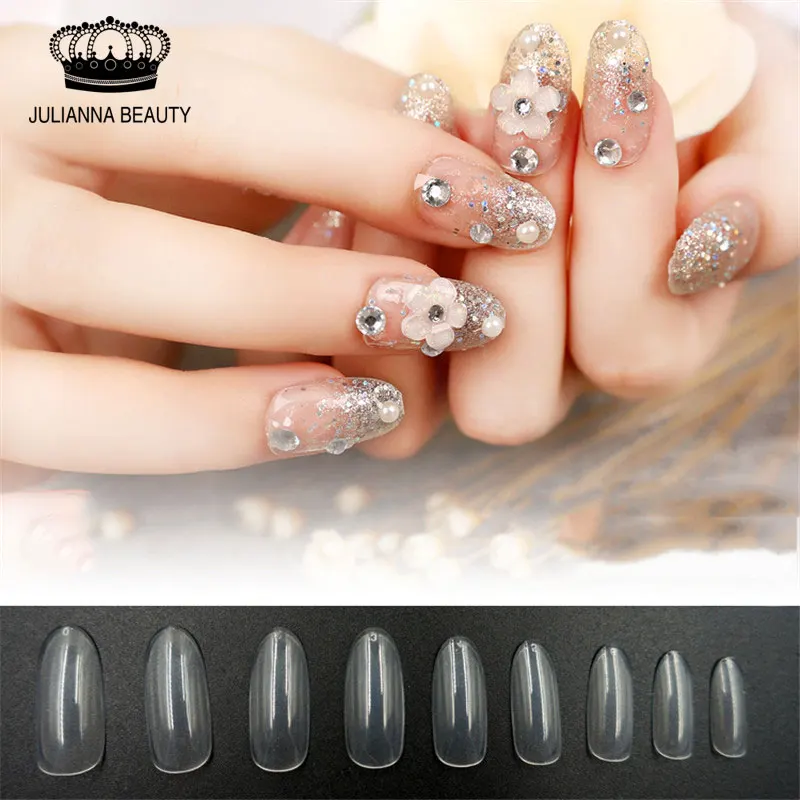 

550Pcs Nail Art Clear/Natural Full Cover Oval Sharp End Stiletto False Fake Nails Tips Manicure Artificial Nail Salon Fingernail