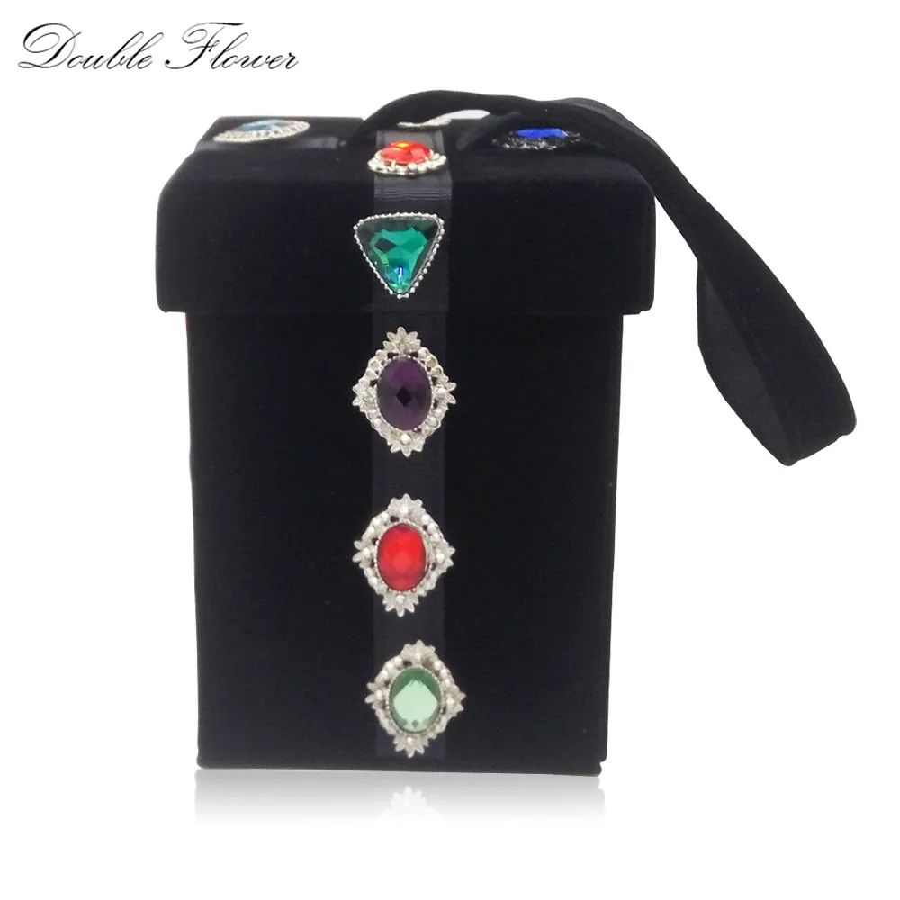 

Black\Red Velour Diamond Crystal Evening Bag Gift Box Clutch For Women Clutches Fashion Handbag Purse Ladies Wedding Party Bag