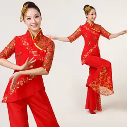 2017 реальные Disfraces Китайский народный танец Костюмы Новинка весны Костюмы женские Yangko одежда классической вентилятор сценический костюм