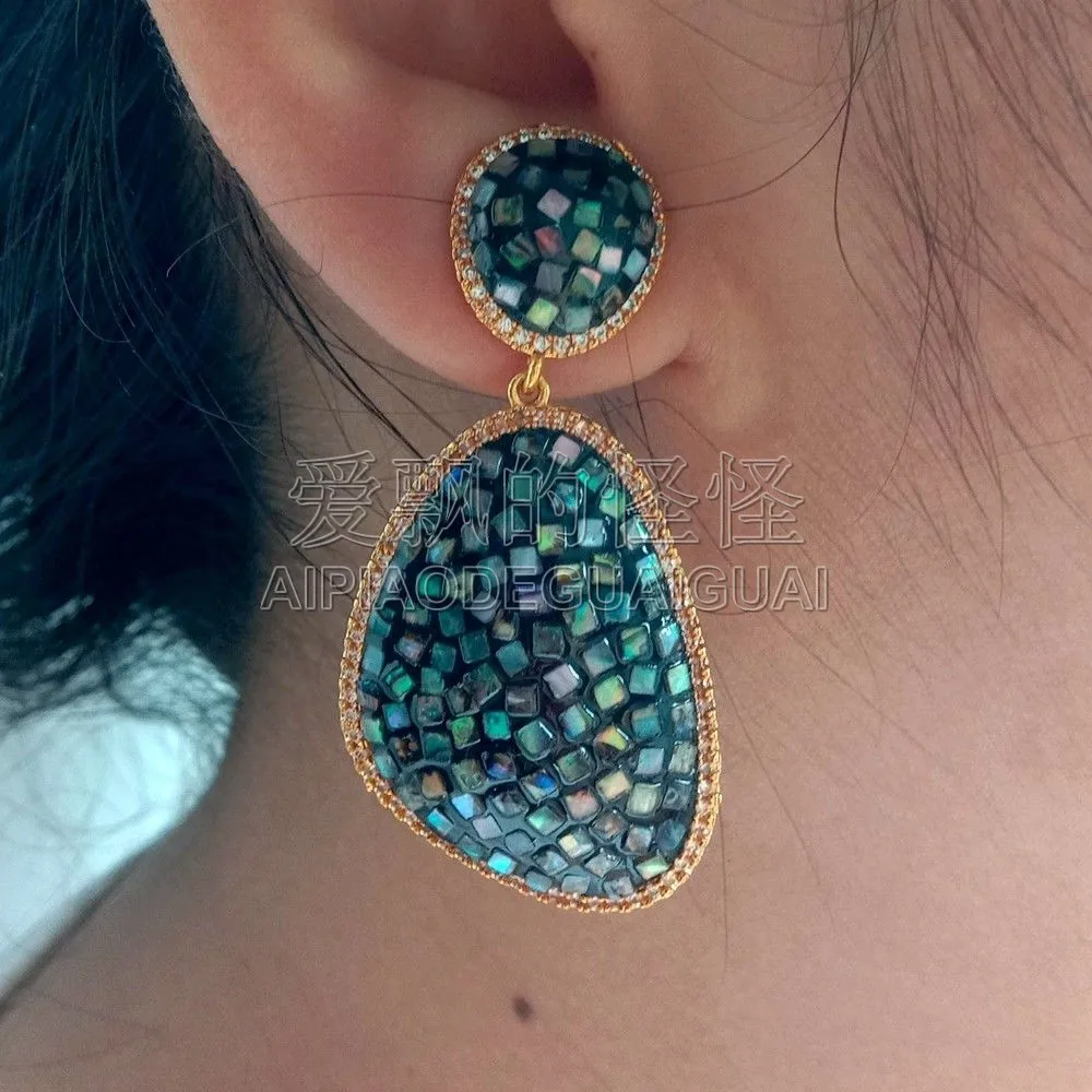 

Women's 24x33MM Abalone shell Golden Plated Earrings