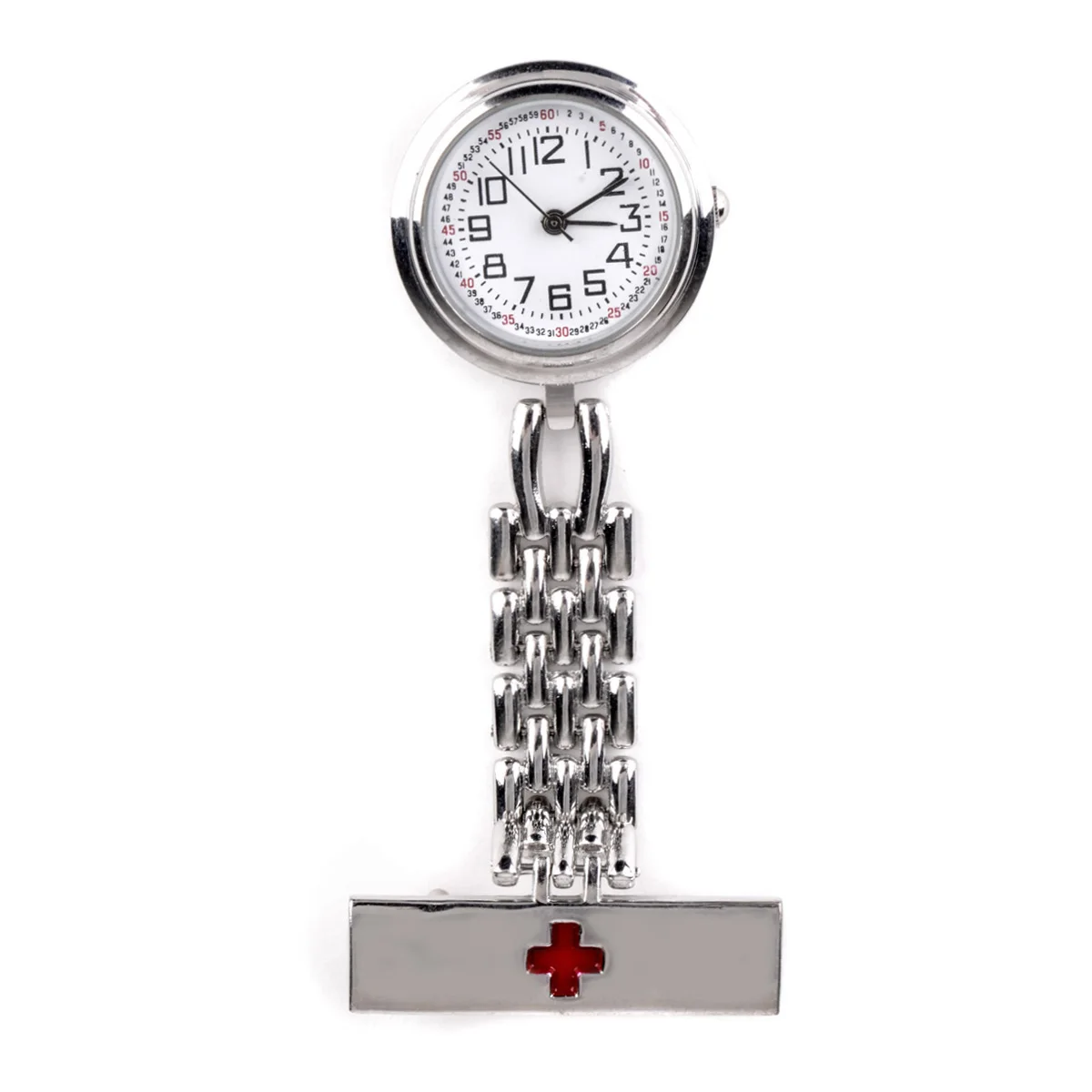 Round Dial Red Cross Nurse Watch Silver Gold Brooch Fob Quartz Clip on