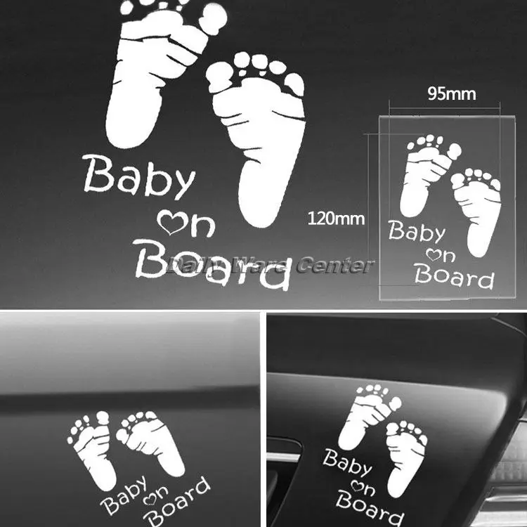 Cartoon BABY ON BOARD CUSTOM Footprint Motorcycle Car Sticker Waterproof Rear Windshield Car Styling Stickers On Car Accessories