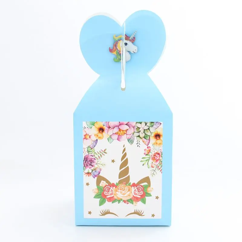 

6pcs/set Blue Unicorn Cartoon Candy Box Baby Shower Birthday Party Decorations Paper Kids Gift Box Packaging Party Favors