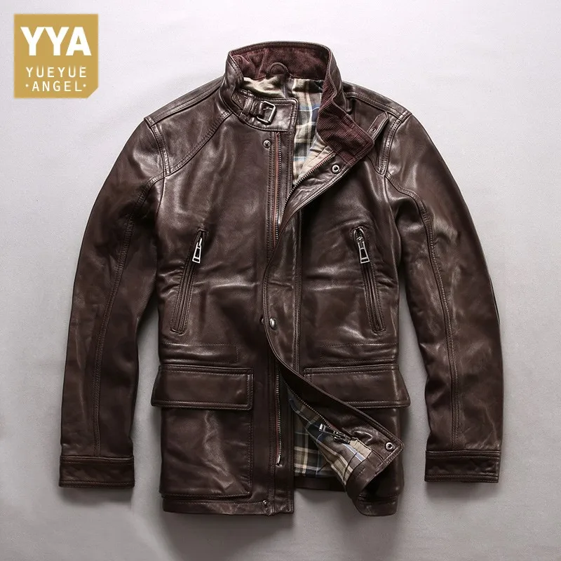 

2019 New Brand Men's Italy Sheep Real Leather Coats Mens Brown Sheepskin Genuine Leather Jacket Moto Vintage Windbreaker Male