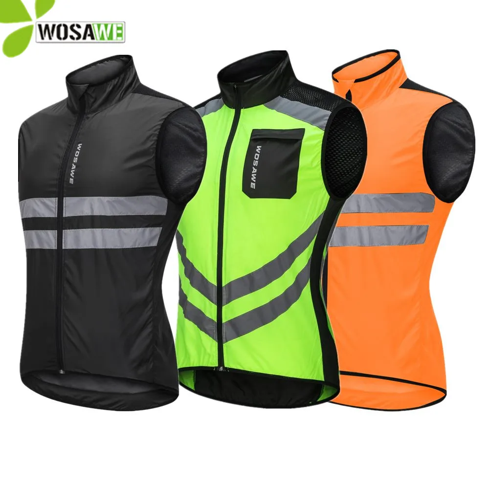 WOSAWE Thin Cycling Jackets Rain Repellent Sleeveless Windproof Reflective Waistcoat MTB Bike Clothing Men's Windbreaker Jackets