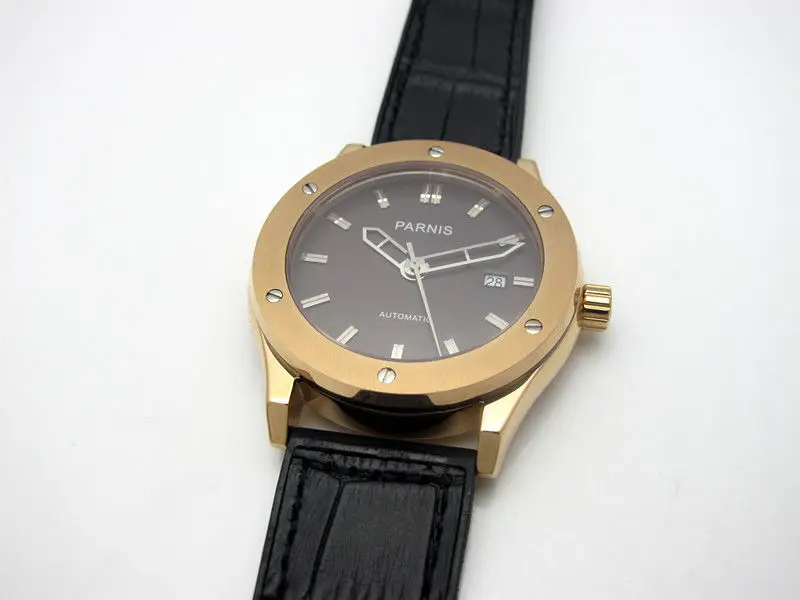 43mm Watch Men Parnis Coffee Dial Sapphire Crystal Golden Case Automatic Watches