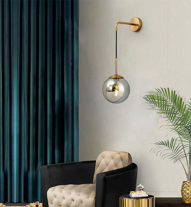 Nordic Post Modern LED Wall Lamp Creative Glass Ball Mirror Bedside Wall Lamps Vintage Wall Light For Living Room Heme Deco (2)