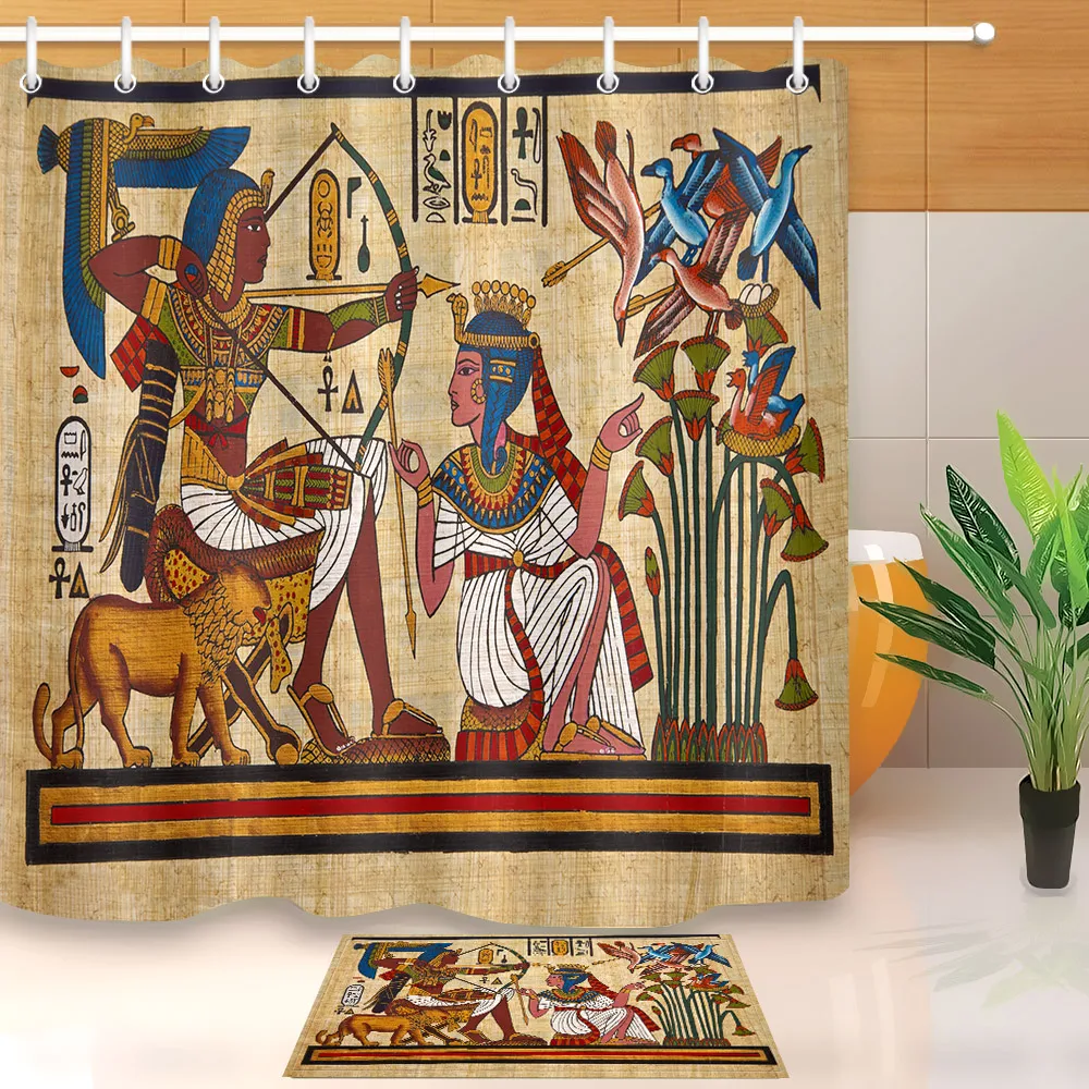 LB 72 ''Papyrus Hieroglyph King Queen Охота Древняя египетская душевая занавеска и набор