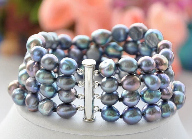 

free shipping 01267 4row 8"NATURE BLACK BAROQUE pearl BRACELET