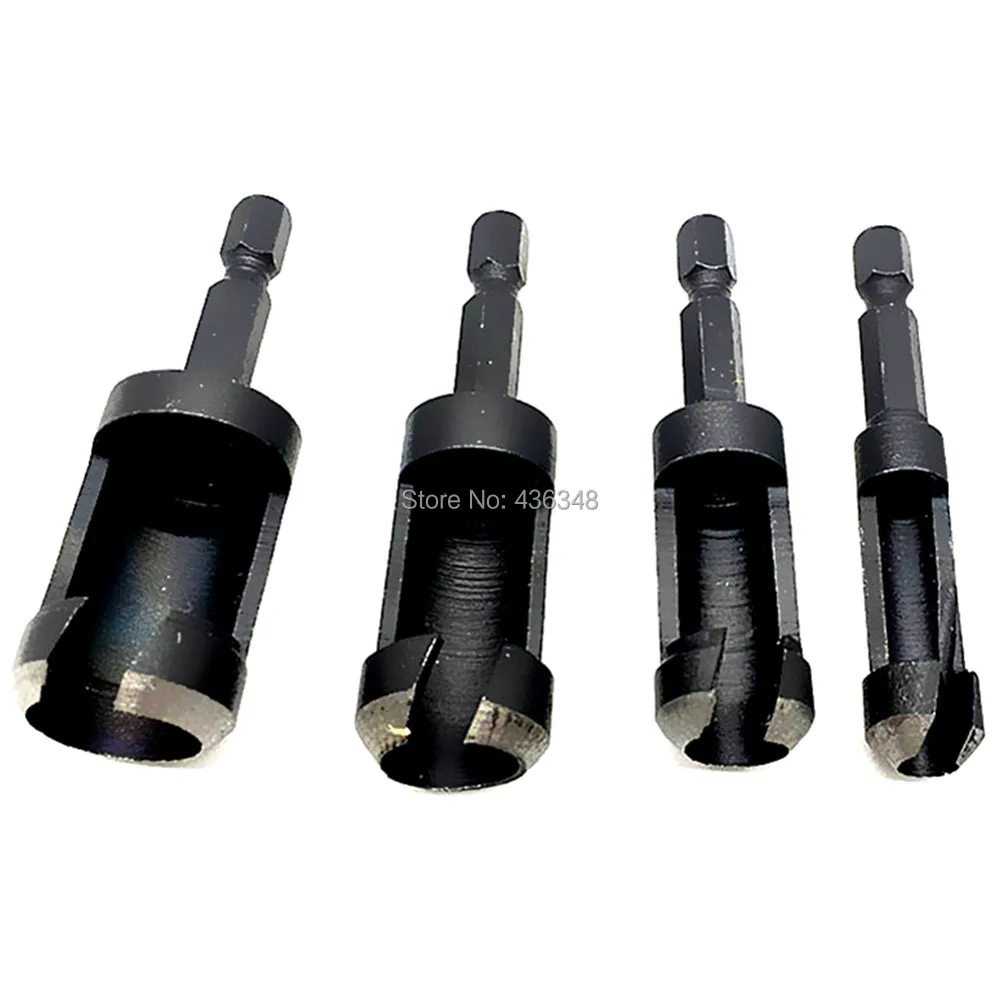 4pcs Woodworking Plug Cutter Quick Change Steel 1/4" Hex Shank 6mm 10mm