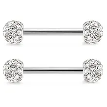 316L Нержавеющая сталь Украшения для тела 14 г Соски Кольца пирсинга штангой хрустальный шар диско-бар пар