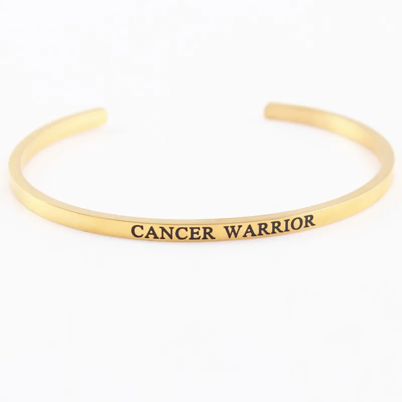 

2018 CANCERHEA WARRIOR Stainless Steel Engraved Positive Inspirational Quote New Cuff Mantra Bracelet Bangle Best Gifts