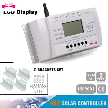 

LCD Display 40A 12V/24V MPPT Solar Panel Battery Regulator Charge Controller Three-time Auto Safe Protect + Z-Brackets Set A609