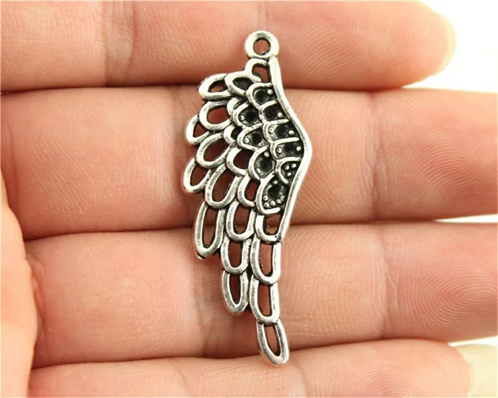 WYSIWYG 6pcs 43x17mm Antique Silver Tone Wing Charms Vintage Wing Charm
