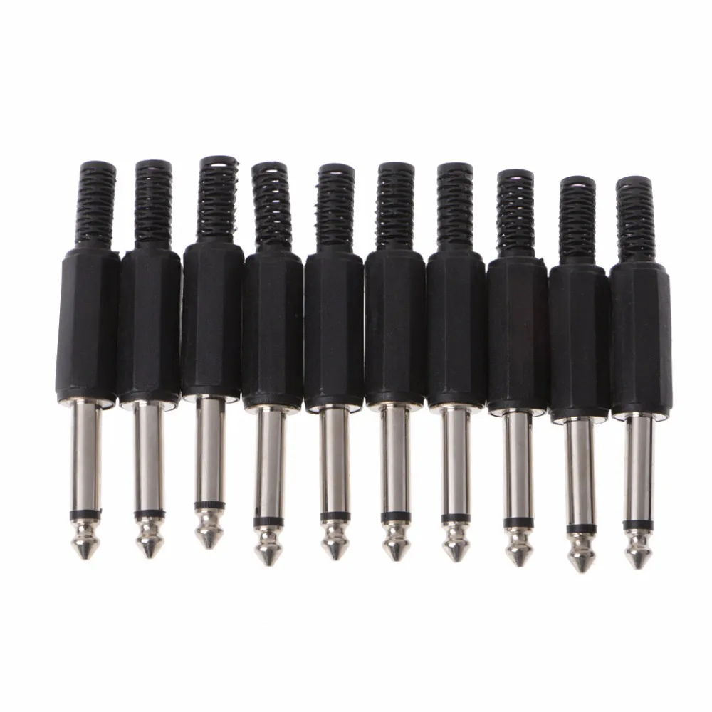 

10 Pcs 6.35mm Male 1/4" Mono Jack Audio Plug Connector Jack Adapter Monos Audio Plugs
