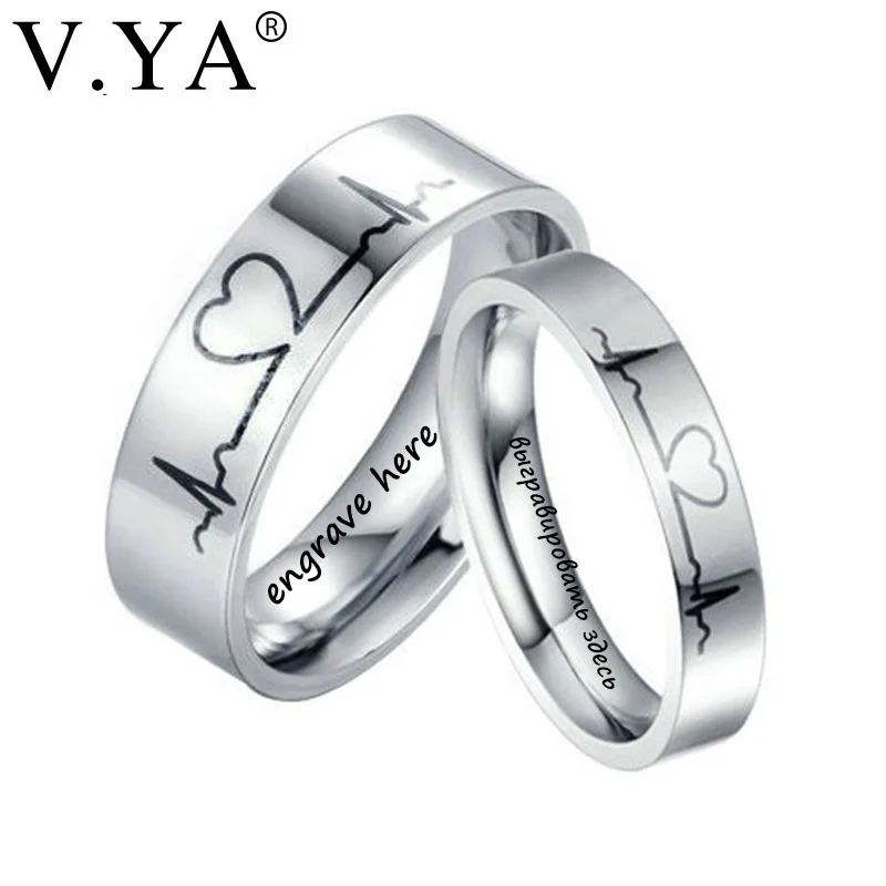 V.YA Romantic Titanium Steel Couple Rings Unique Electrocardiogram Pattern Engagement Rings Women & Men Wedding Jewelries Charms