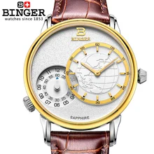 Новые роскошные Брендовые мужские часы с двойным циферблатом, кварцевые часы с золотым сапфировым кожаным ремешком, гарантия 1 год, BG0389