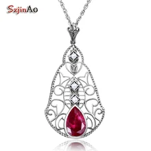 Szjinao Tahitian жемчужные подвески для друзей капли воды 925 стерлингового серебра подвески для женщин Красный CZ камень этнические ювелирные изделия