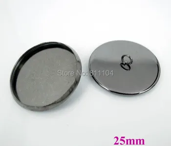 

25mm New Gunmetal Black Plated Copper Blank Bases Circle Round Bezel Cabochon Settings Caps Buttons Back Loop Findings Wholesale