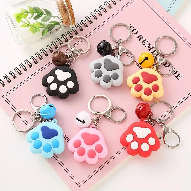 

Universal Key Chains Bell Car Bag Pendant Cute Cat Claw Key Ring Holder Woman Girl Girlfriend Children gift Rubber accessories